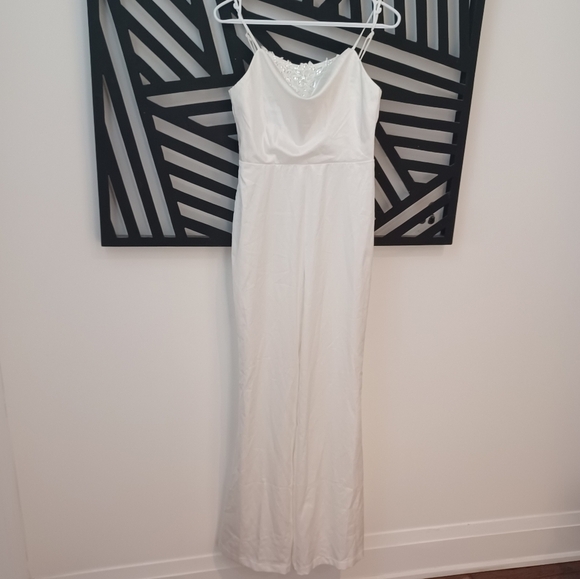 Fashion Nova Wifey Material Satin Jumpsuit Romper pant one piece White - Picture 1 of 7